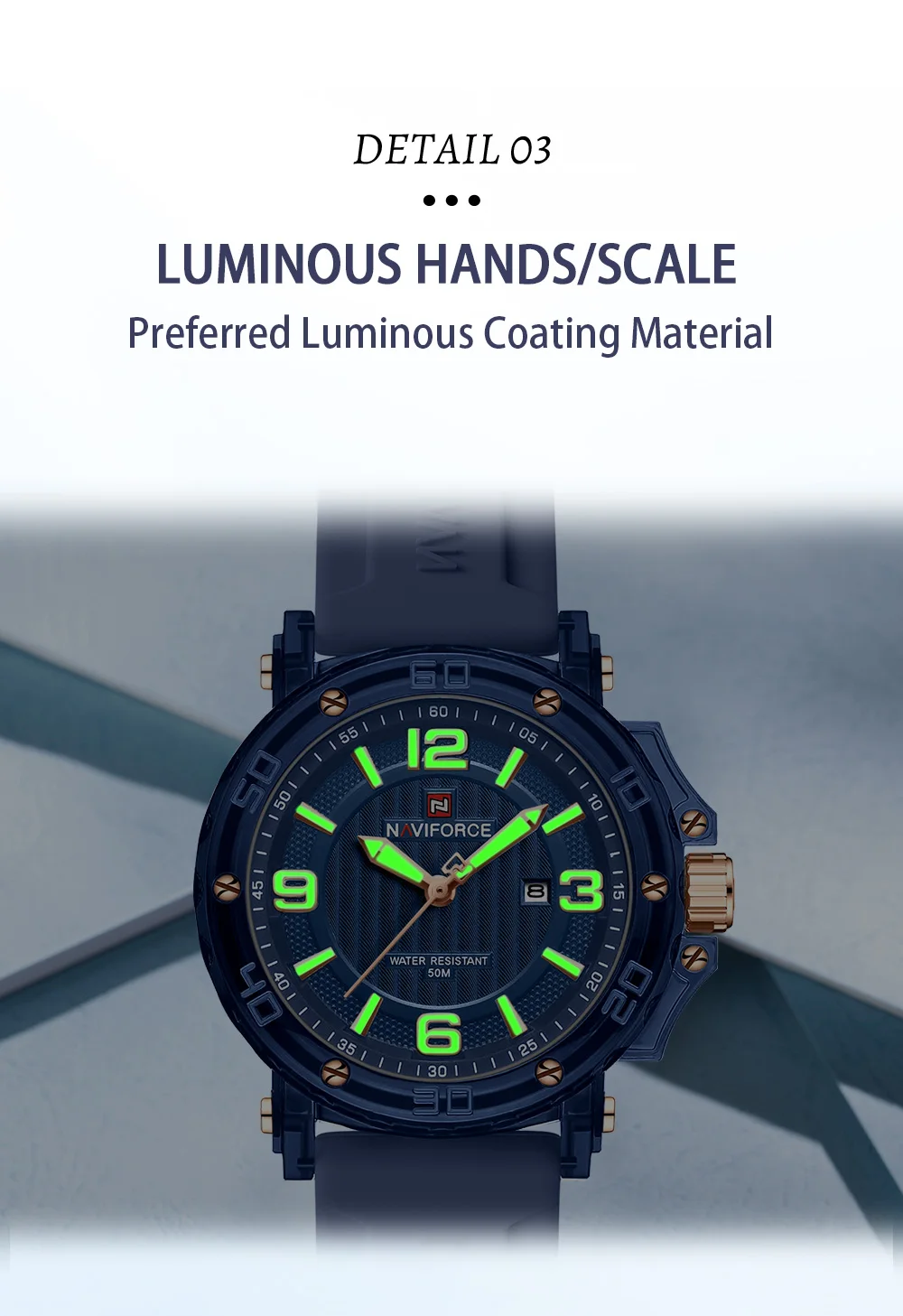 NAVIFORCE NF7125 Women's Casual Quartz Watch 5ATM Waterproof Silicone Strap Calendar Display Luminous Pointer Ladies Watch