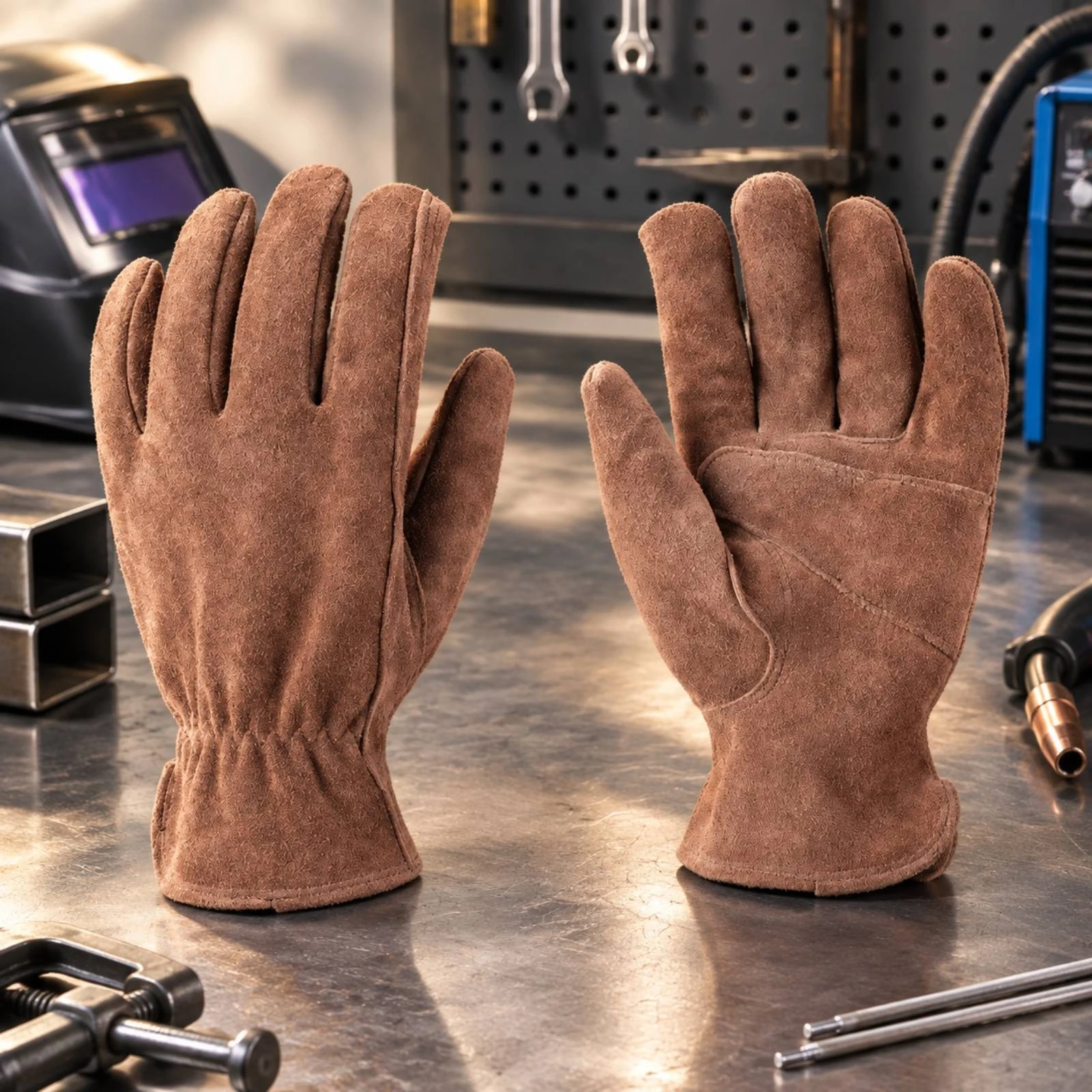 Leather Work Gloves with Double Palm Heavy Duty Double-Layer Leather Work Glove Cowhide Joining Glove Comfortable Flexible