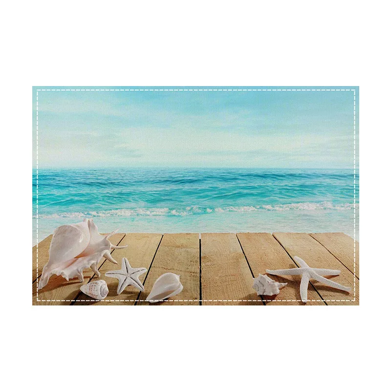 VIKAMA Linen Printed Placemats Coastal Beach Square Heat Resistant Custom Kitchen Dining Decor