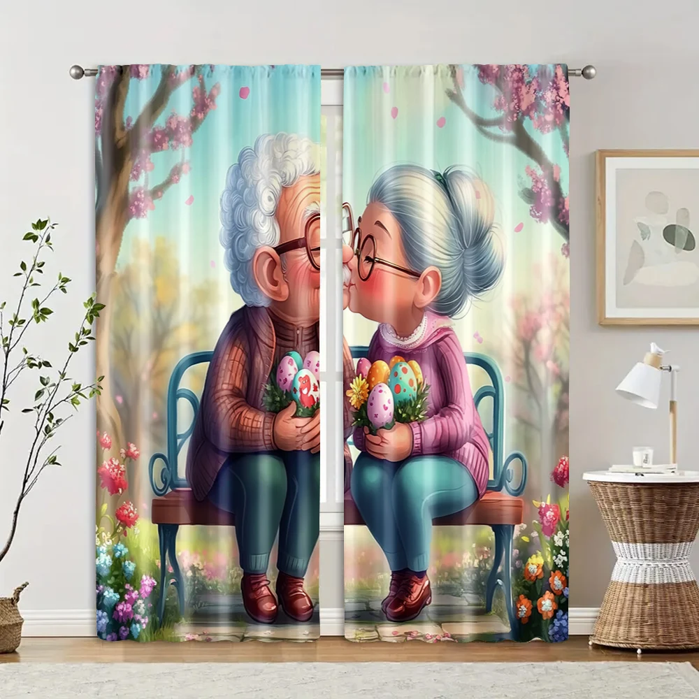 2 pcs, filtering curtains (excluding rods, non-movable, without batteries)Elderly Couple Bench Datesuitable for use in bedrooms