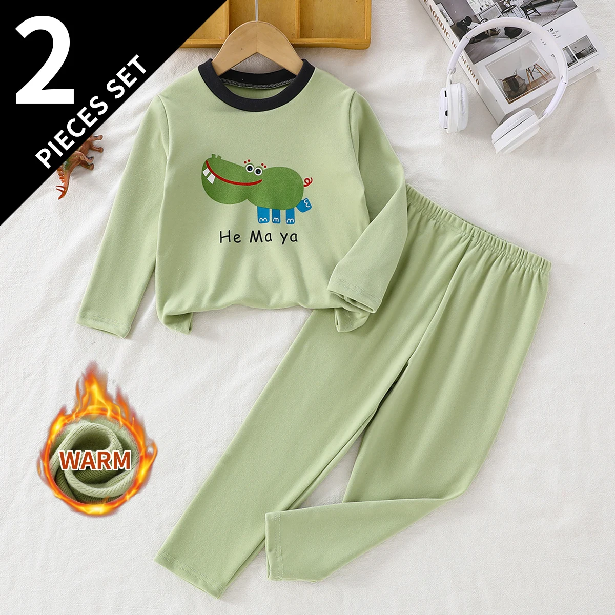 2-Piece Children's Warm Suit For Autumn And Winter Casual Daily Home Cartoon Pattern Solid Color Multi-Color Fashion Boys/Girls