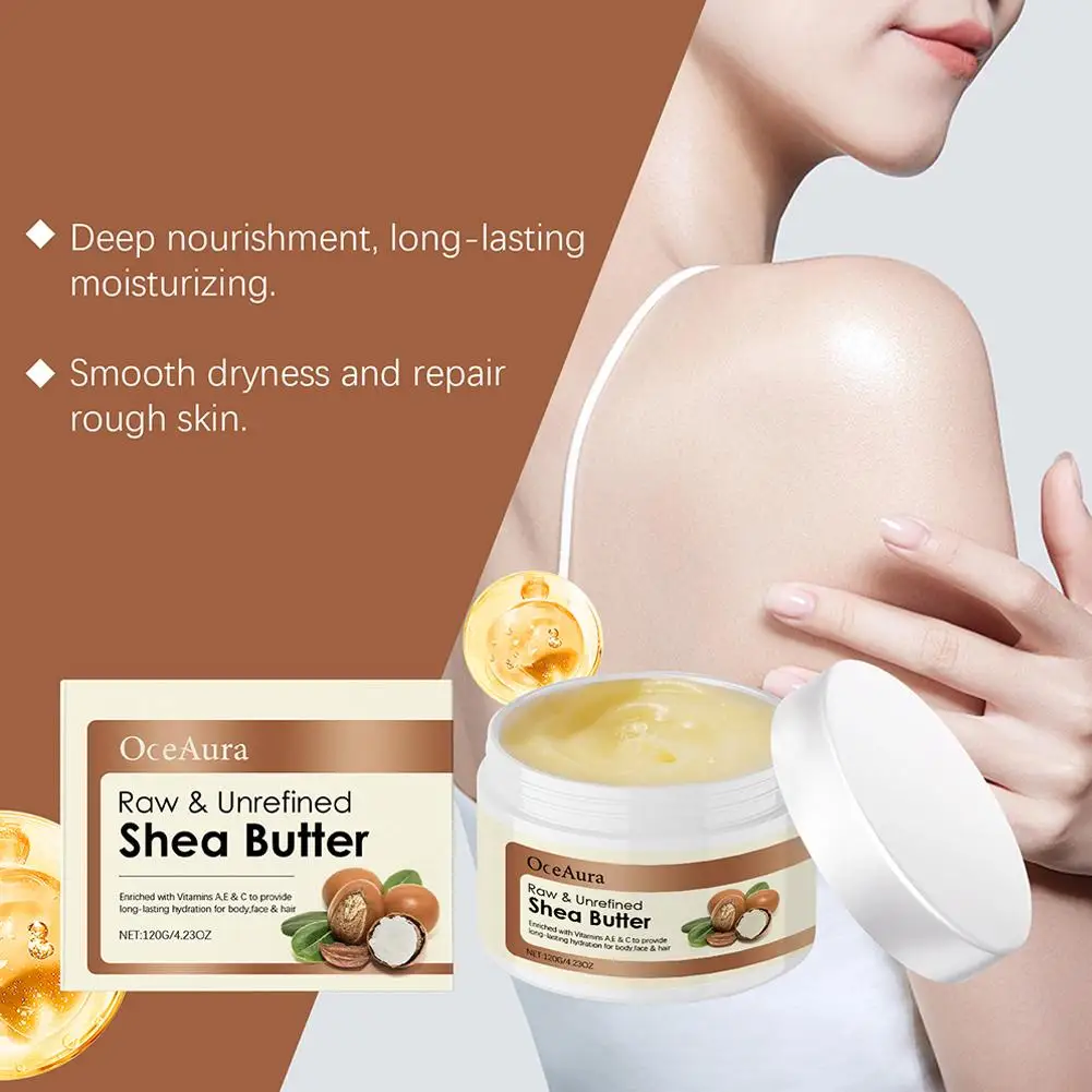 120 جرام زبدة الشيا الخام العضوية، كريم مرطب زبدة الشيا الخام الطبيعي غير المكرر للترطيب المغذي للعناية بالجسم والشعر