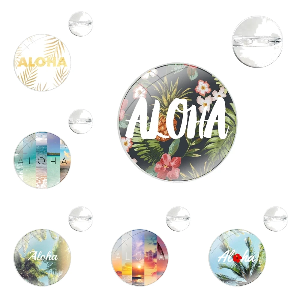 Glass Dome Brooches Badge Pins For Clothes Hat Shirt Lapel Bag Summer Beach Hawaii Aloha Sea Ocean