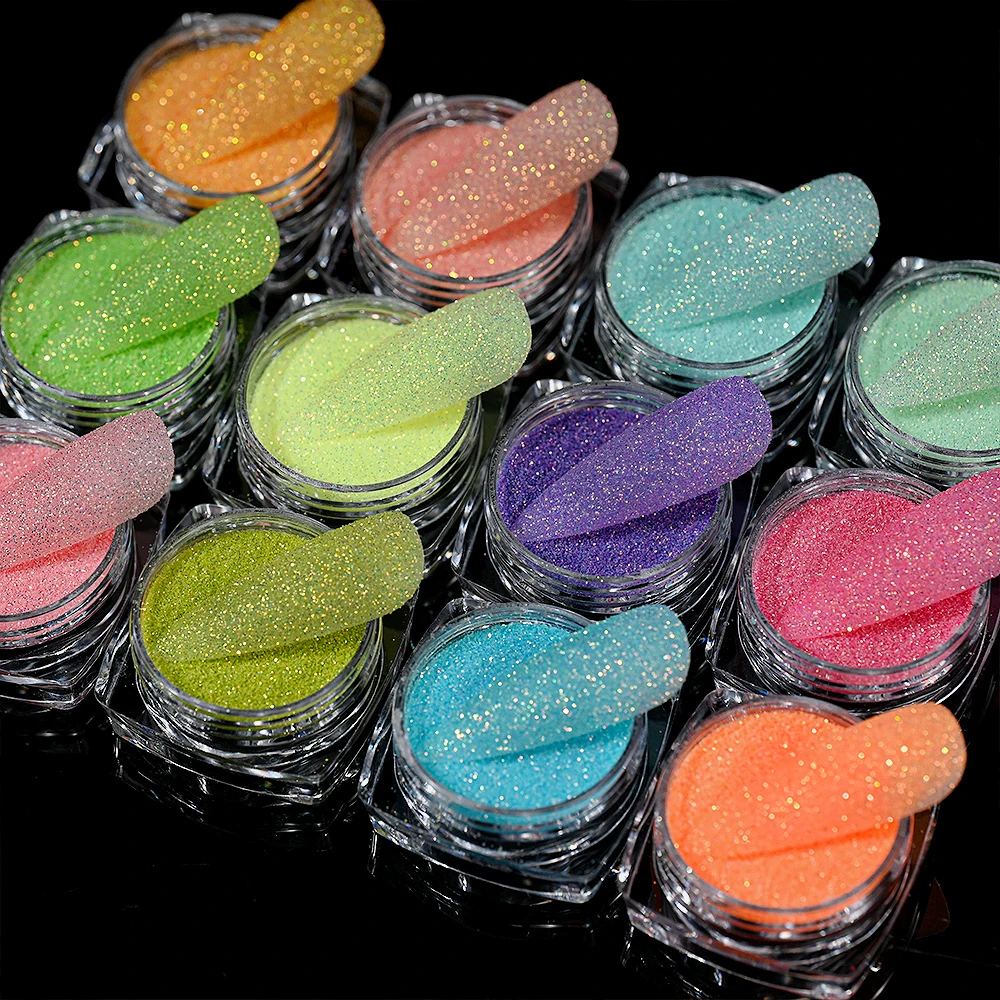 12/10Pcs Sparkly Iridescent Sugar Nail Glitter Powder Colorful Candy Coat Powder Chrome Pigment Holographic Shiny Nail Art Decor