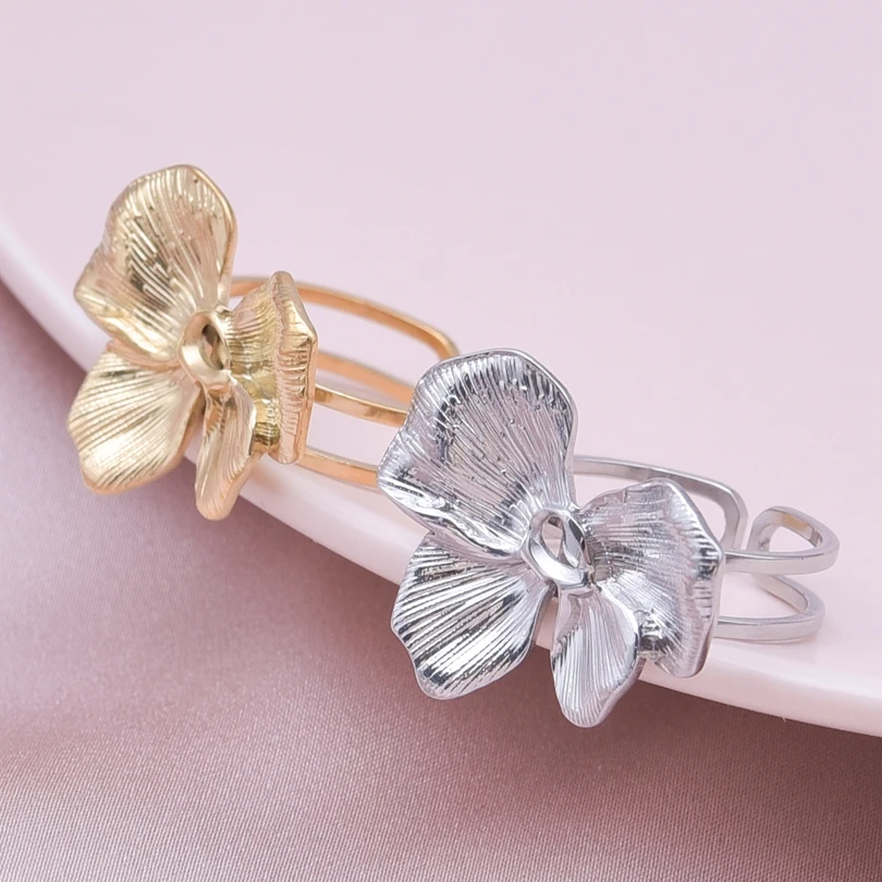 

6PCS Women Butterfly Open Ring Stainless Steel Gold Color Waterproof Adjustable Finger Rings Animal Jewelry Christmas Gift