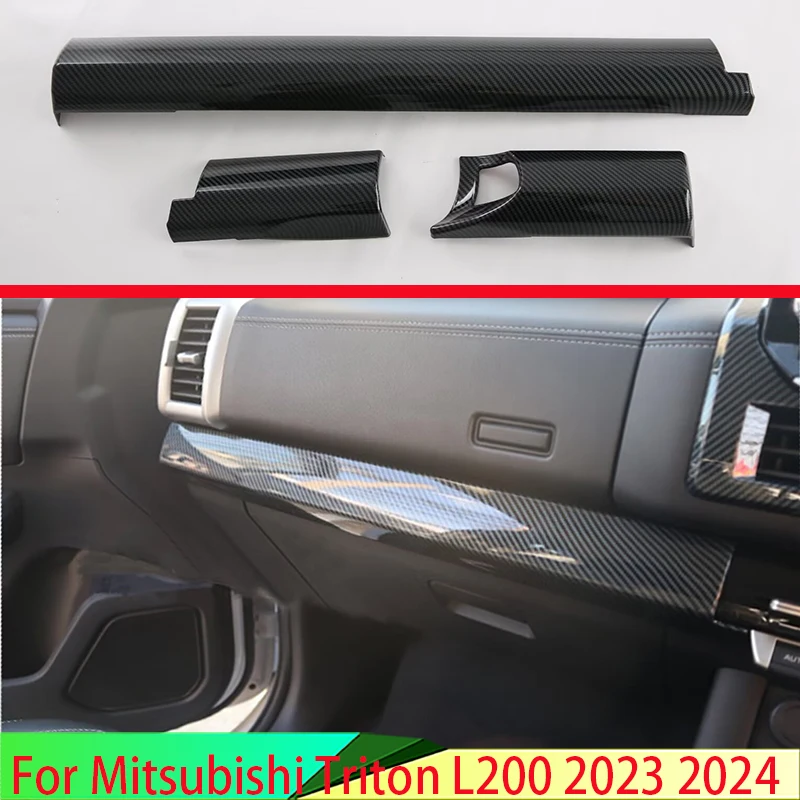 Right seat driving For Mitsubishi Triton L200 2023 2024 Carbon Fiber Style Center Console Interior Instrument Panel Around Trim