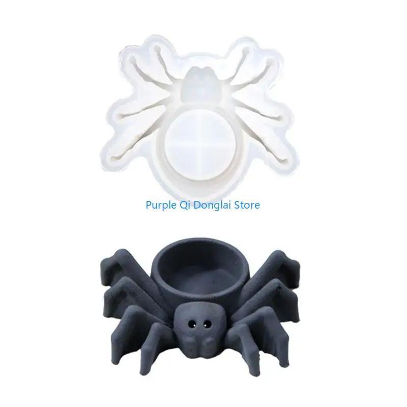 

L21E DIY Silicone Holder Mould Handmade Big Spiders Mirror Candlestick Mold for Teas Wax Cup for Blessing Ceremony