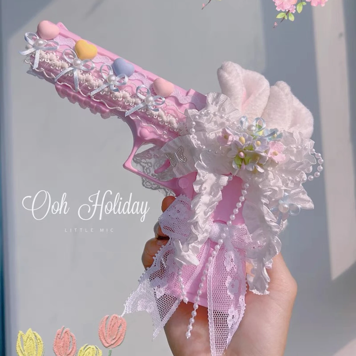 Girls Toy Gun Pink  Model Handmade Lace  Cannot Shoot Birthday Girl Gifts