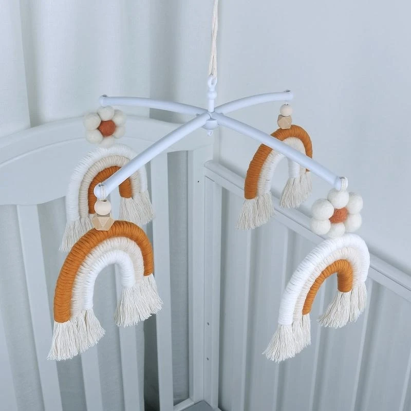 Ręcznie robiony dzwonek wietrzny wisiorek muzyczna wisząca zabawka frędzel tęczowa makrama wisiorek 15UB