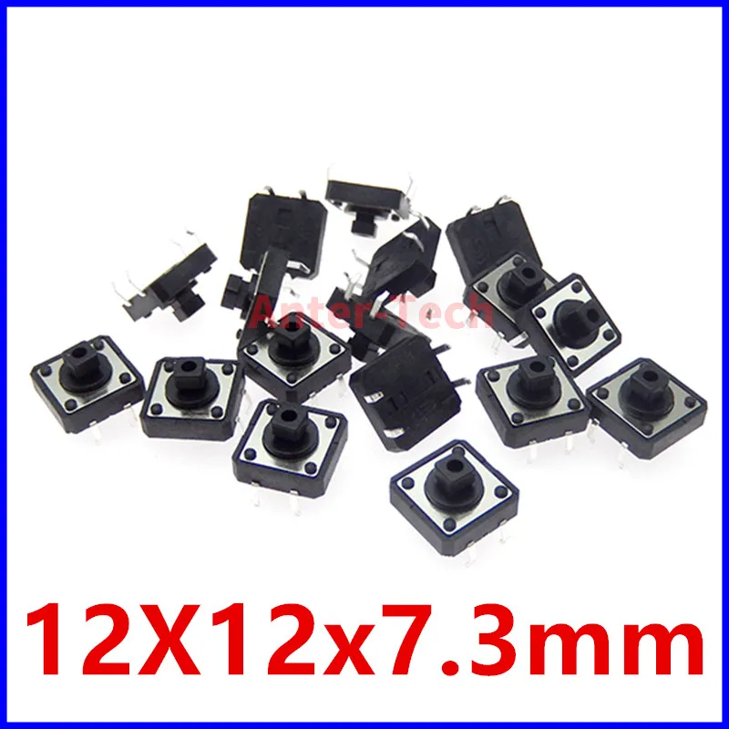 50PCS 12x12x7.3 mm Tactile Switches Square Push Button Tact Switch 12*12*7.3 mm Micro switch B3F-4055 12*12*7.3mm Black Yellow