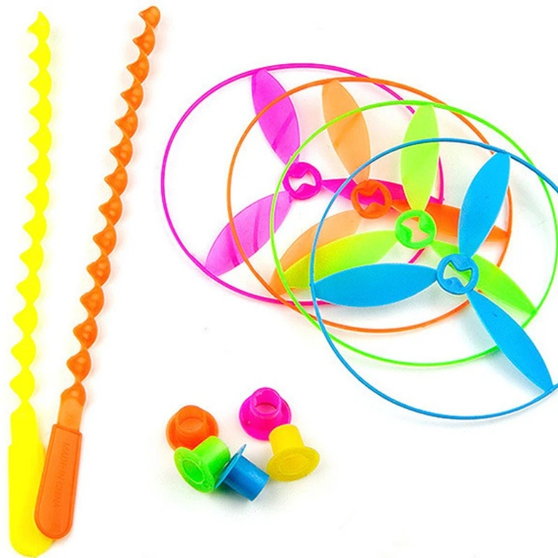 20set/bag Colorful Bamboo Dragonfly Plastic Hand Push Flying Toys Kids Birthday Party Favors Guests Treat School Goodie Filler