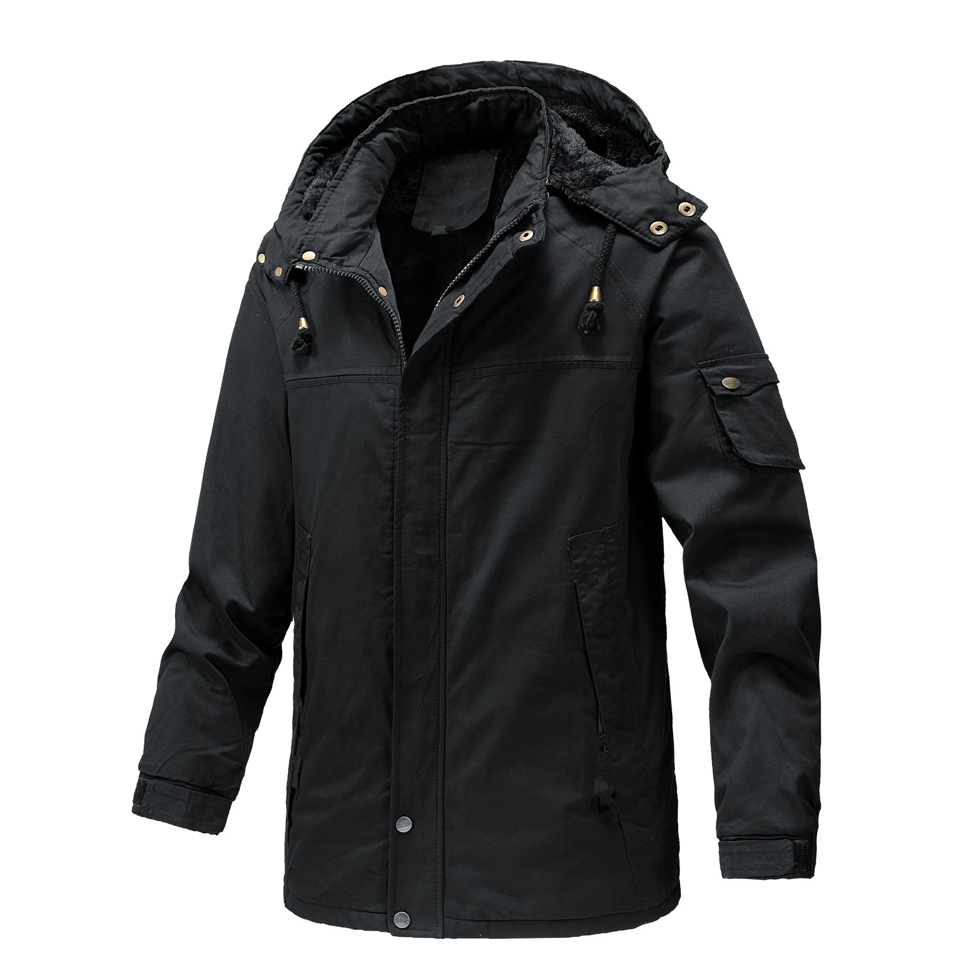 

Мужские стираные хлопковые военные ветрозащитные куртки с капюшоном, толстые флисовые повседневные новые зимние теплые университетские куртки, мужские парки, пальто