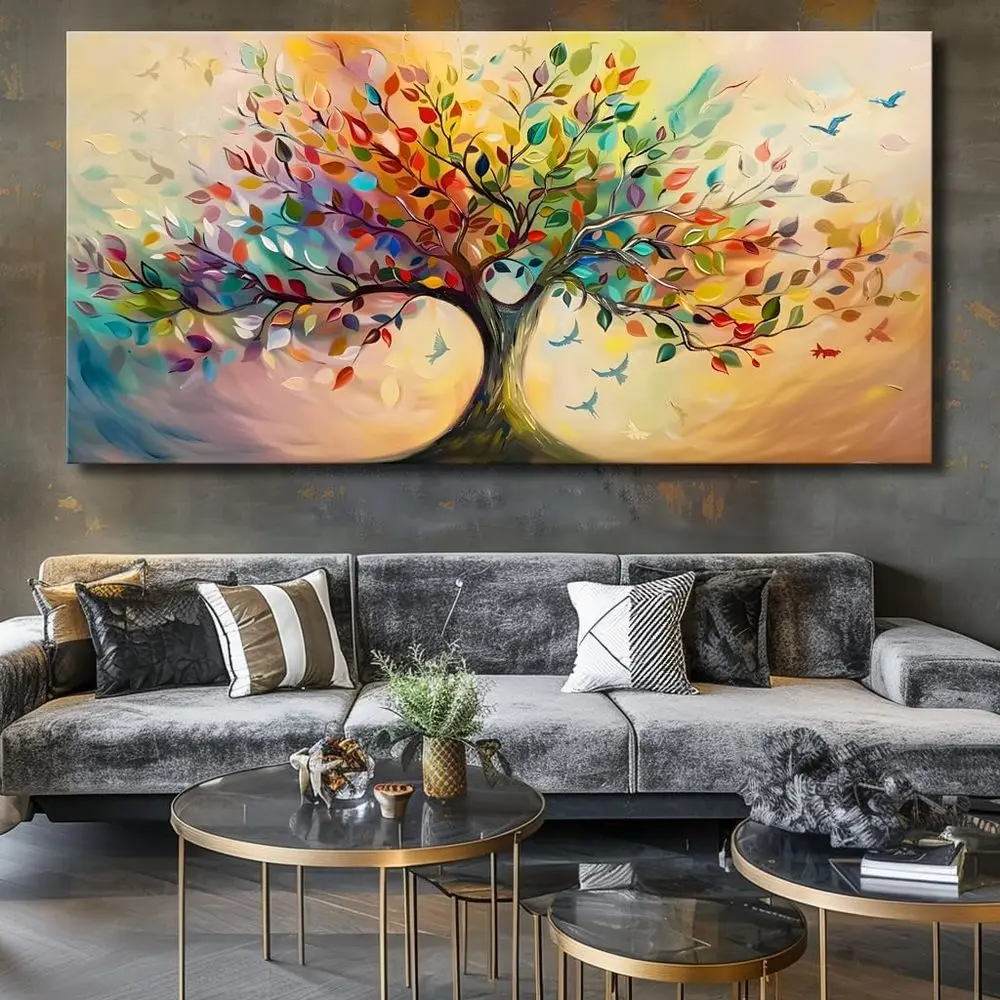 Colorful Tree of Life Canvas Art, Modern Decor for Living Spaces, 24x48