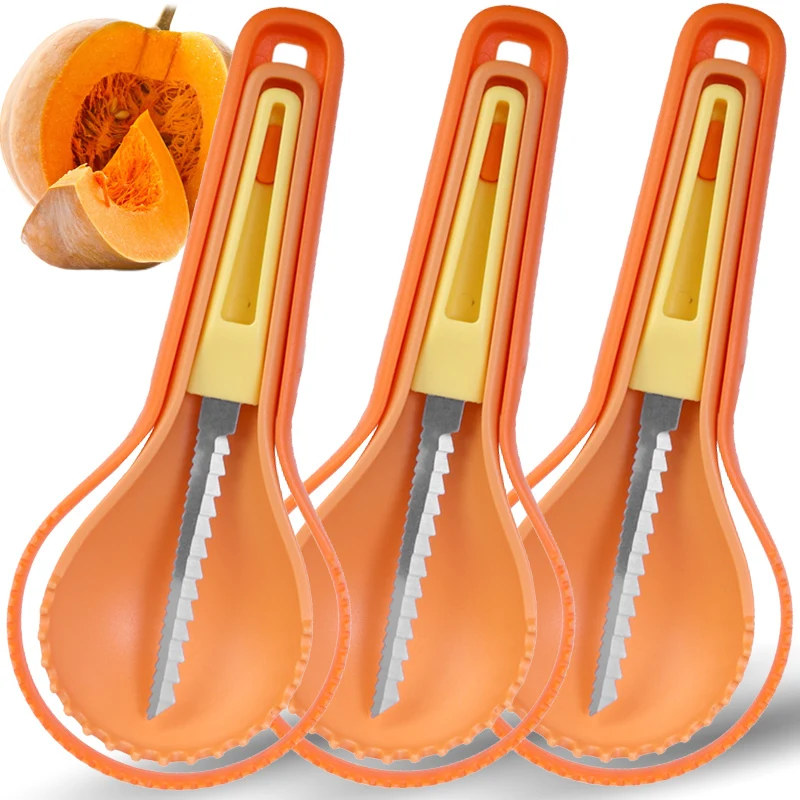 3 IN 1 Halloween Pumpkin Carver Fruit Vegetable Corer Separator Scraper Manual Food Cutter Spoon Multipurpose Kitchen Gadgets