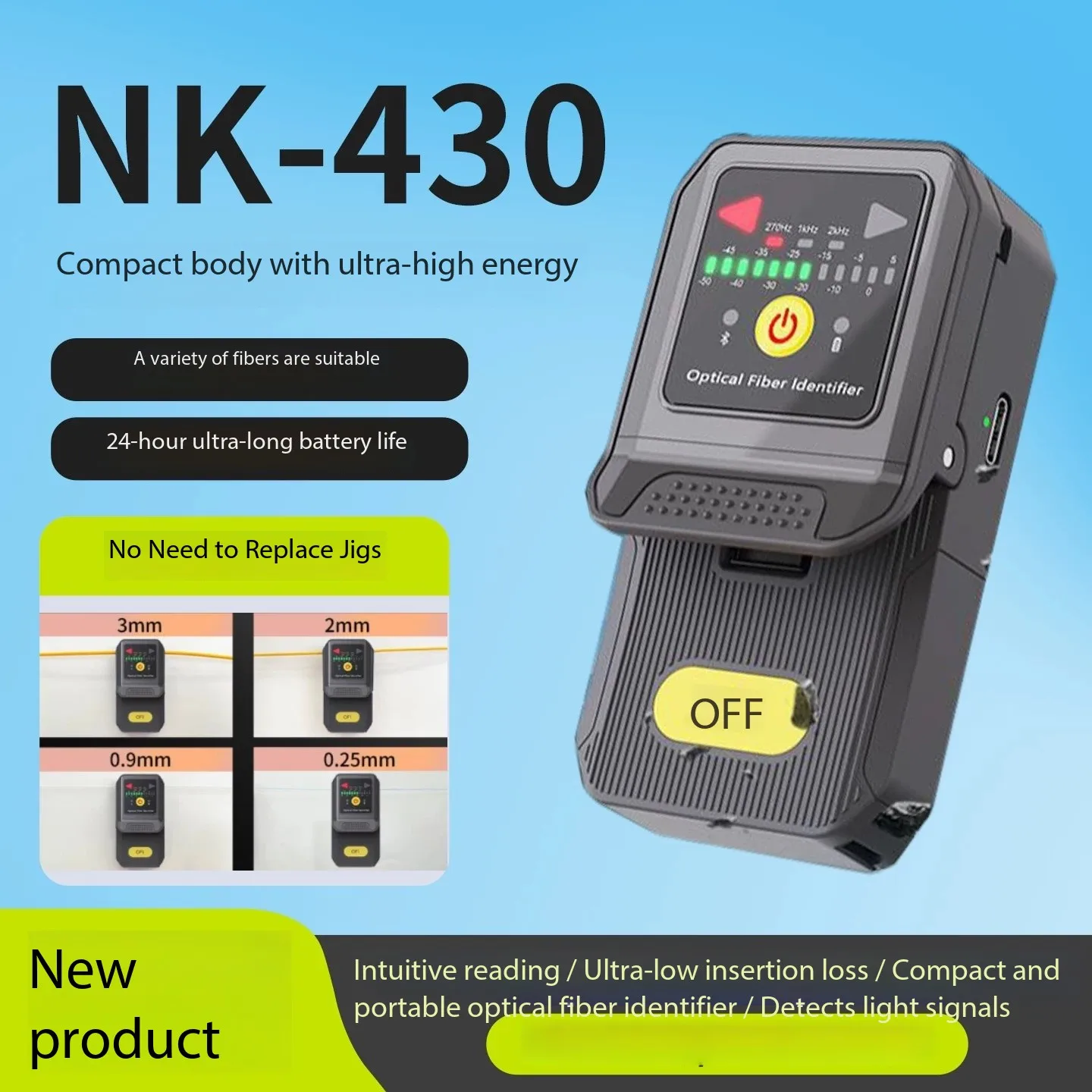 2025 Newest Mini Optical Fiber Identifier NK430, 800-1700nm Live FTTH Fiber Identifie Fiber Cable Visual Fault Locator