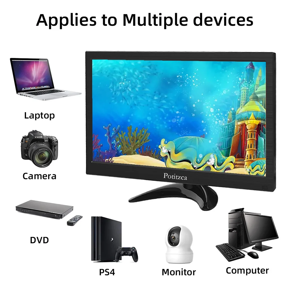 Imagem -04 - Mini Monitor Portátil Computador com Hdmi Vga Avoirdupois Bnc Usb pc Portátil Ps4 Xbox Ras pi Ps4 Ps4 1366x768 101 Polegadas 116 Polegadas 133 em