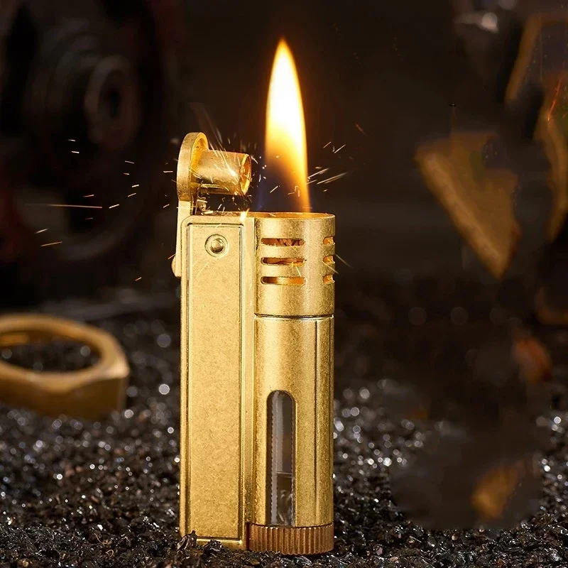 New Retro Classic Kerosene Cigar Pipe Flint Lighter Windproof Outdoor Grinding Wheel One-key Ignition Lighter Men's Gift