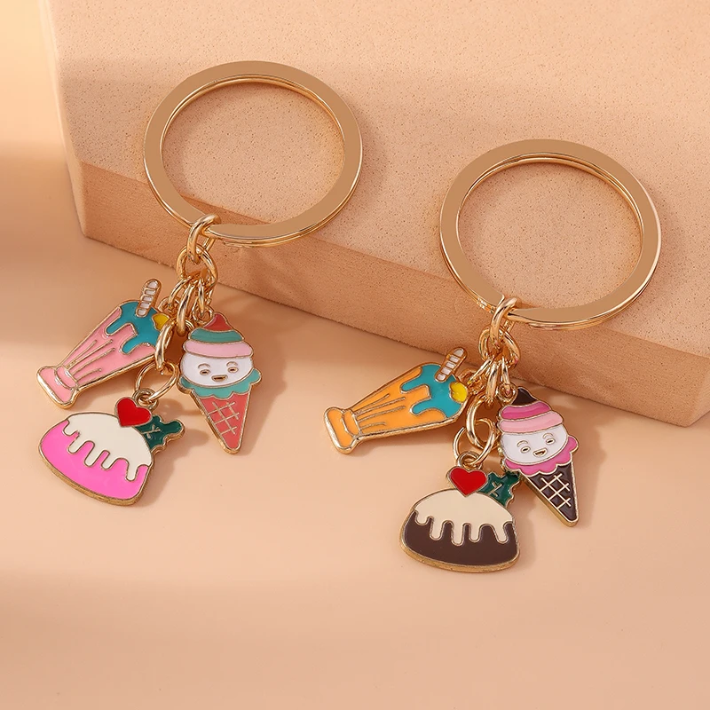 Niedlicher Lebensmittel-Schlüsselanhänger aus Emaille, Sommergetränk-Kuchen-Anhänger, Schlüsselringe für Damen und Herren, Auto-Schlüsselanhänger, Handtaschen-Anhänger, DIY-Zubehör – Detail 4