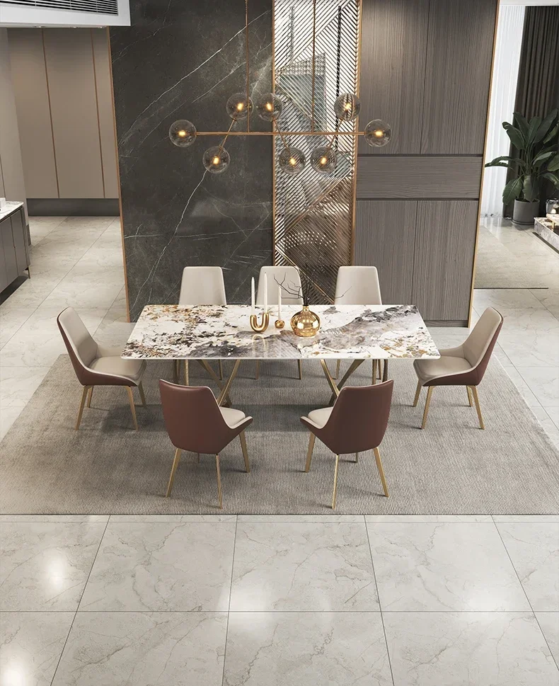 Bright rock plate dining table light luxury modern high-end designer fashion Pandora luxury stone rectangular dining table
