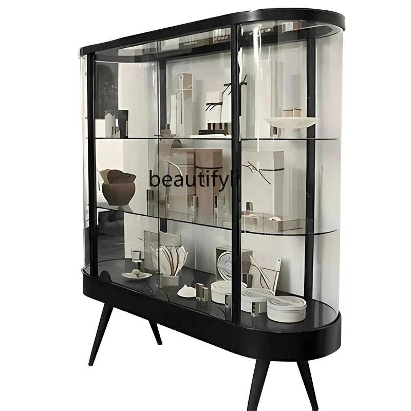 

new style Italian Solid Wood Light Luxury and Simplicity Living Room Wall Wine Cabinet Glass Cabinet for Accessories Display Bo