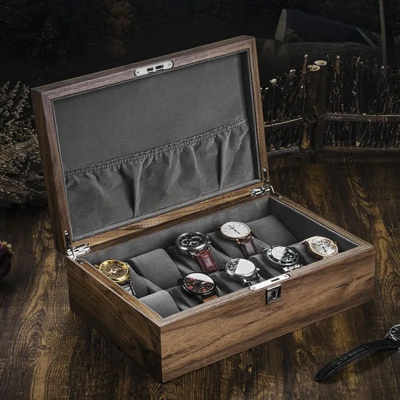 

Solid Wood Watch Storage Box Safe Watches Cases with Lock Large Dustproof Watches Organizer Boxes Luxury Travel Wristwatch Case
