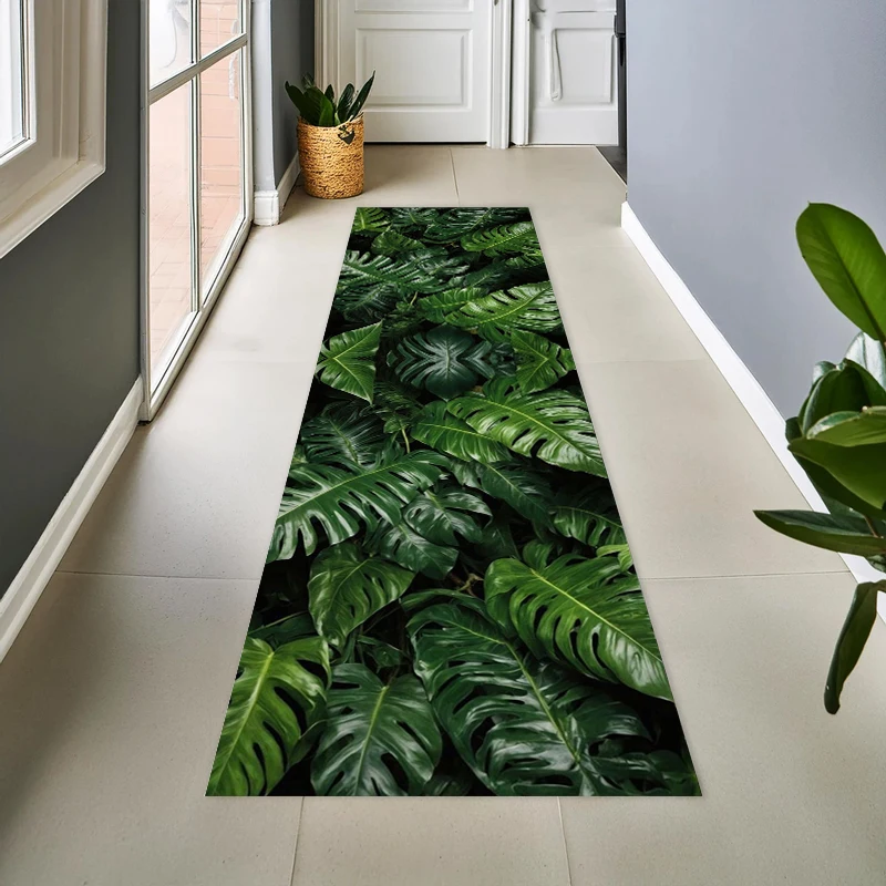 Tropical Plant Leaves Green Monstera Half Round Carpet Mat Rug Home Decoration Kitchen Hallway Long Corridor Non Slip Durable