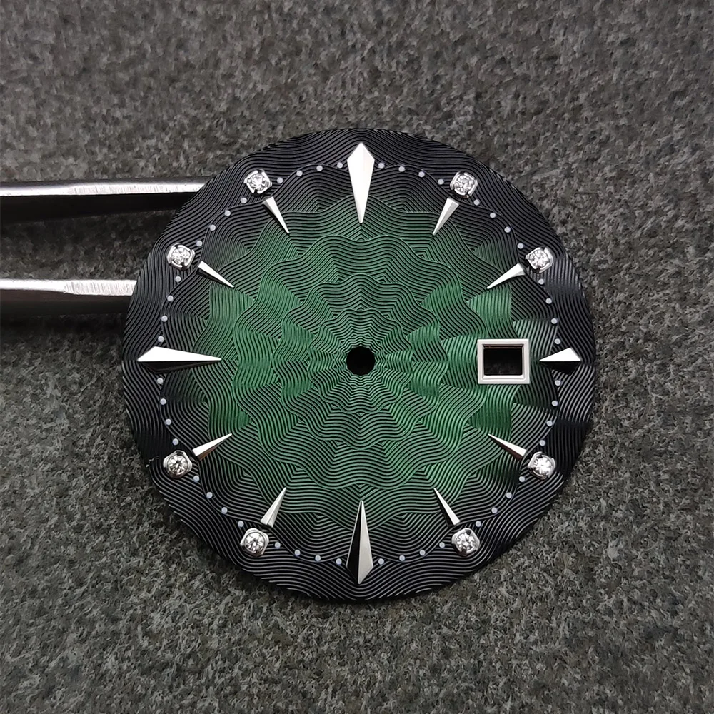 35mm Watch Dial and Watch Hands Diamond Scale Faces Men's Cocktail Watch Replacement Accessories for NH35 Movement