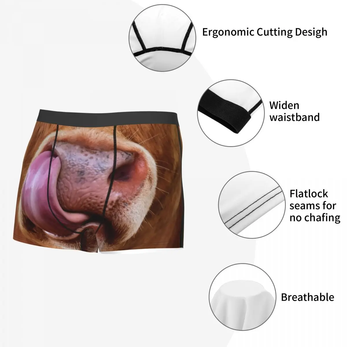 Custom Funny Cow Humorous Tongue In Nose Boxer Shorts For Homme 3D Print Cattle Farmer Underwear Panties Briefs Soft Underpants