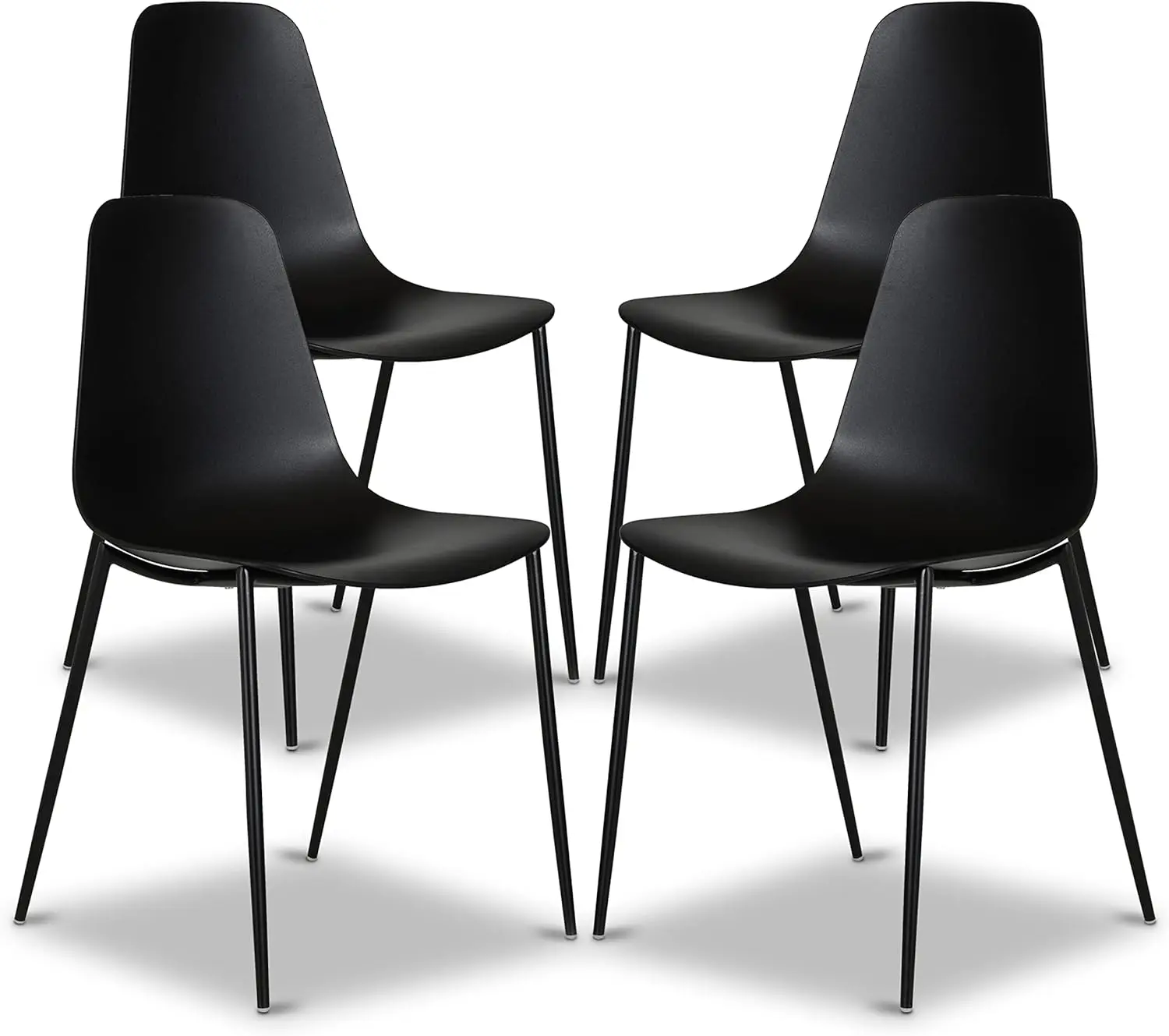 POLY & BARK Isla Modern Kitchen Chairs Set of 4 - Plastic Dining Chair with Metal Legs - Quick Assembly Simple Cafe Chairs