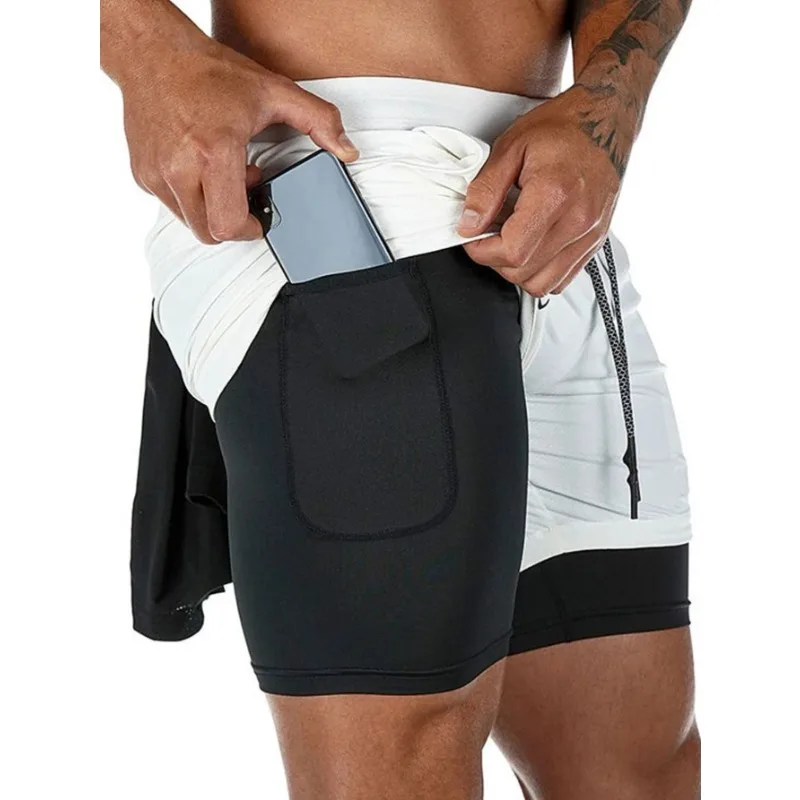 

Летние спортивные и повседневные шорты 2-в-1 для мужчин, с двухслойным тканевым дизайном, брюки для фитнеса и бега с принтом черепа, брюки для бега