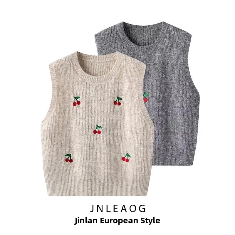 Comfortable Casual round Neck Embroidered Women's Vest JNLEAOG Fashionable All-Match Style Autumn New Arrival Polyester Fiber