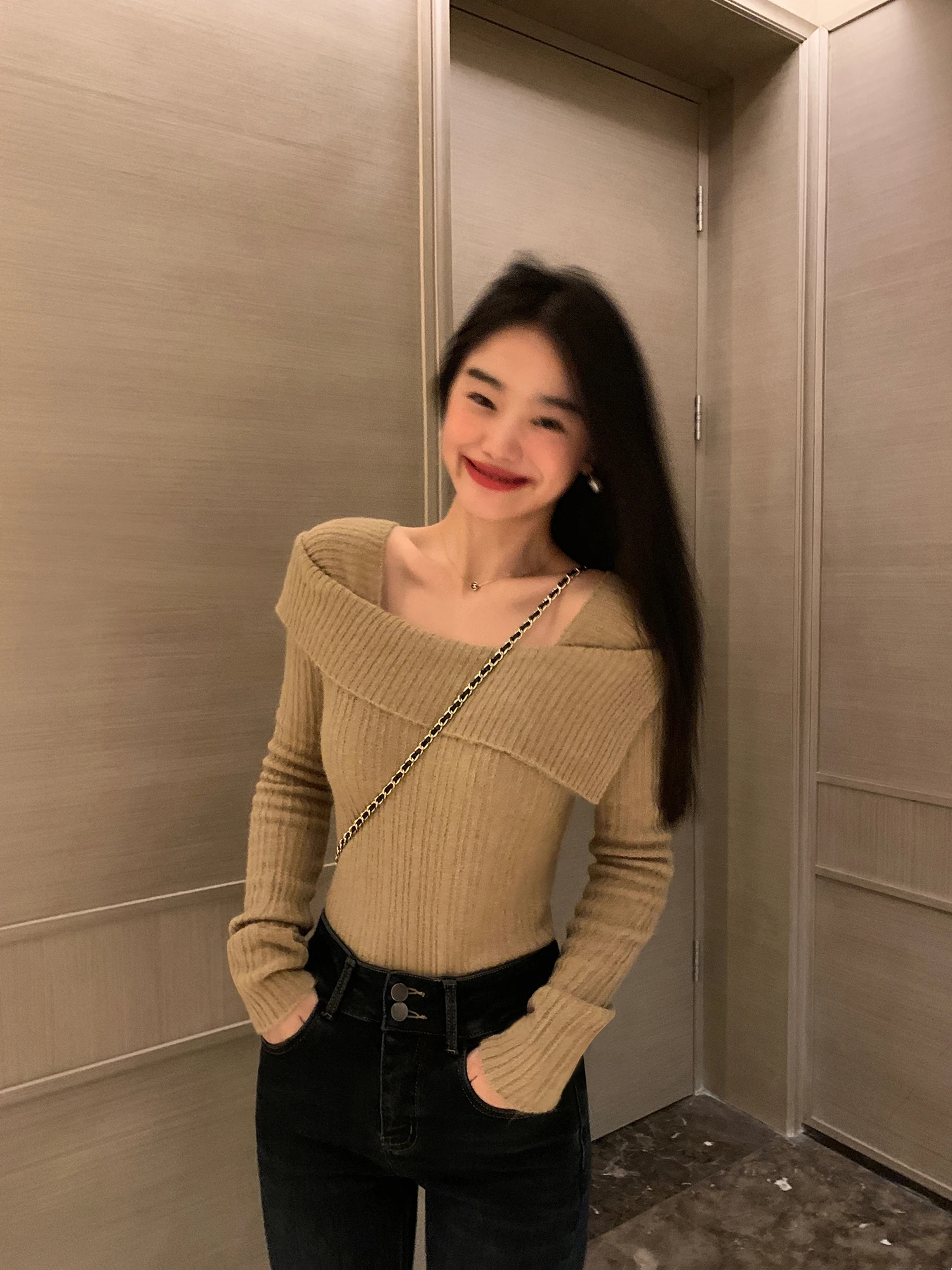 

Pusumede Slim Fit Knitted Sweater Women's Faion Inner Wear Outer Wear oulder Baring High Quali Top Commute Sle Long S...