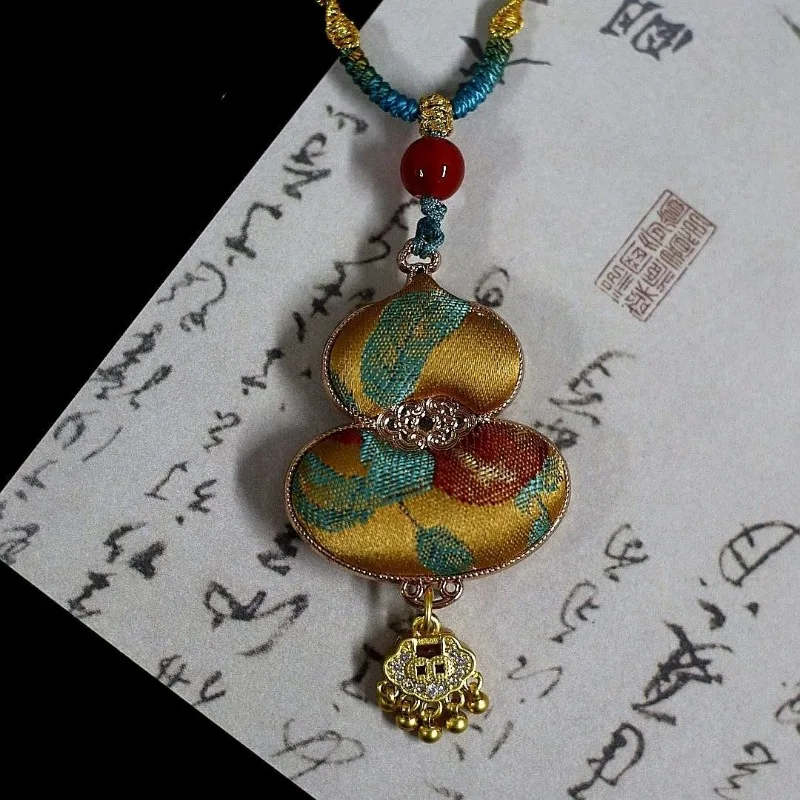 Vintage Song Brocade Long Adjustable Gourd Pendant Necklace Elegant Versatile Autumn Winter Sweater Chain Modern Chinese Style