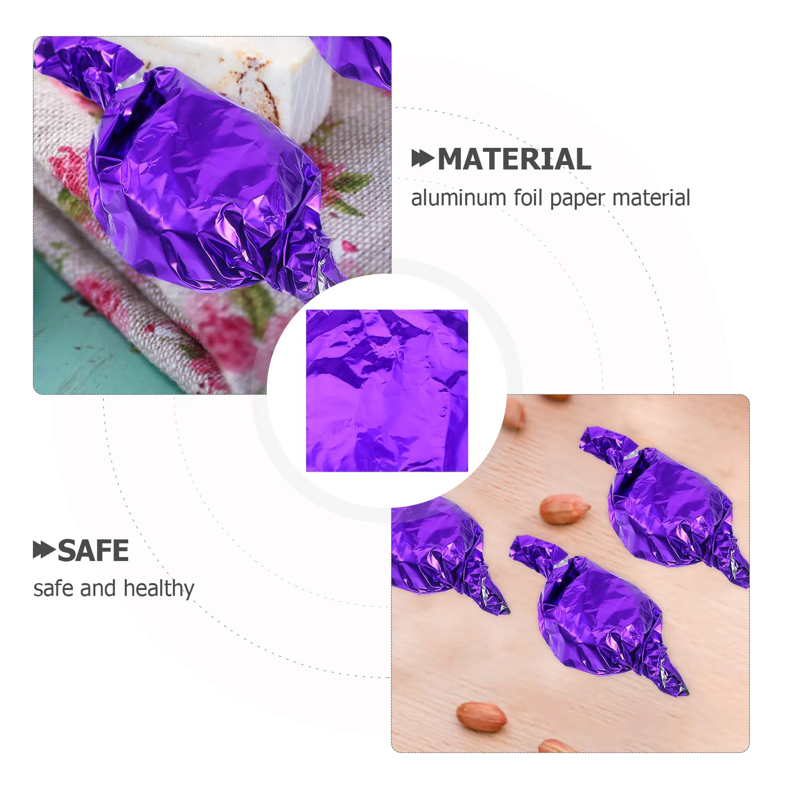

200 Pcs Foil Sweet Wrappers Balls Wrappers Aluminium Foil Paper 8x8cm Purple Candy Packing Xmas Food Storage