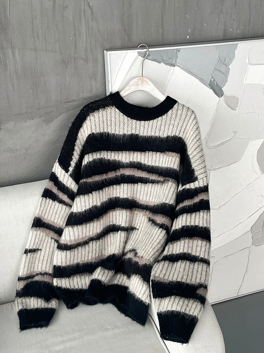 CHIC VEN Women Thick Sweaters Long Sleeve Pit Stripe Irregular Jumpers Lazy Knit Pullovers Female Top Autumn Spring 2023