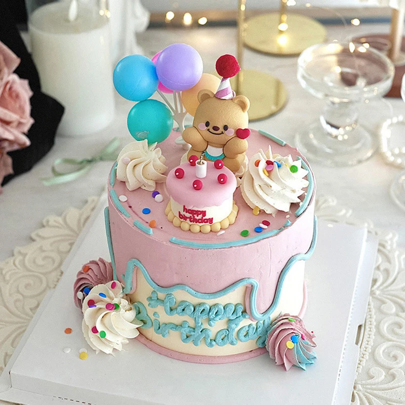 Bär Kuchen Dekoration Luftballons Gelbe Bär Figuren Kleine Kuchen Kuchen Topper Kinder Alles Gute Zum Geburtstag Party Dekorationen Koreanischen Stil – Detail 2