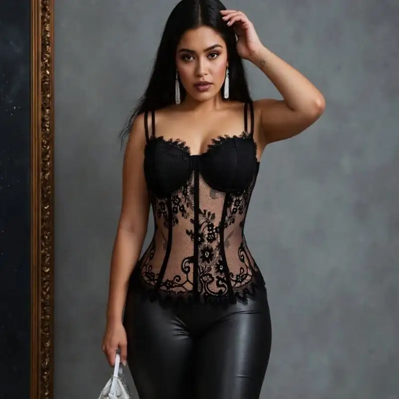 

39BC Женский укороченный топ на тонких бретельках Кружевные майки Топы-топы Бюстье Жилет Майки Рейв-наряды Клубная одежда на