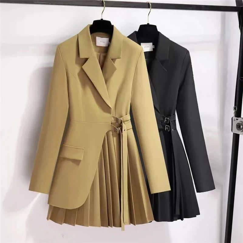 2025 neue Koreanische Nersion Mode Design Mittlere Länge Frauen Blazer Elegante Damen Anzug Jacke Frühling Herbst Dünne Klage Kleid Femal