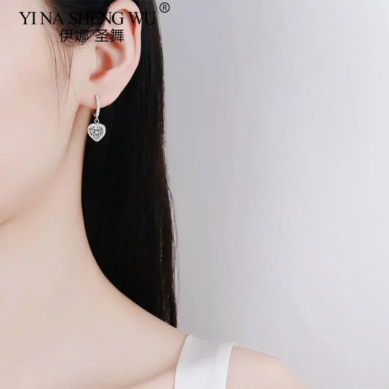 925 فضة مطلي Pt950 الذهب مويسانيتي أقراط على شكل قلب تصميم المرأة الأذن مشبك الأقراط الفاخرة هدية لمحبي #5