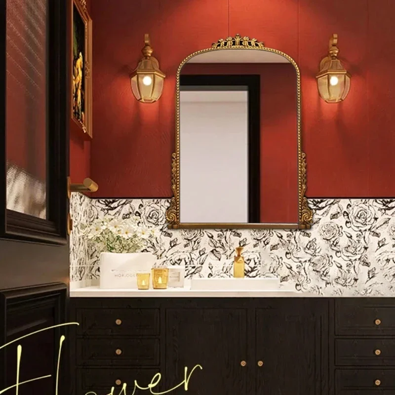 Arched Washbasin Mirrors European Wall Hanging Bathroom Mirror Carved Decorative Mirror A on sale