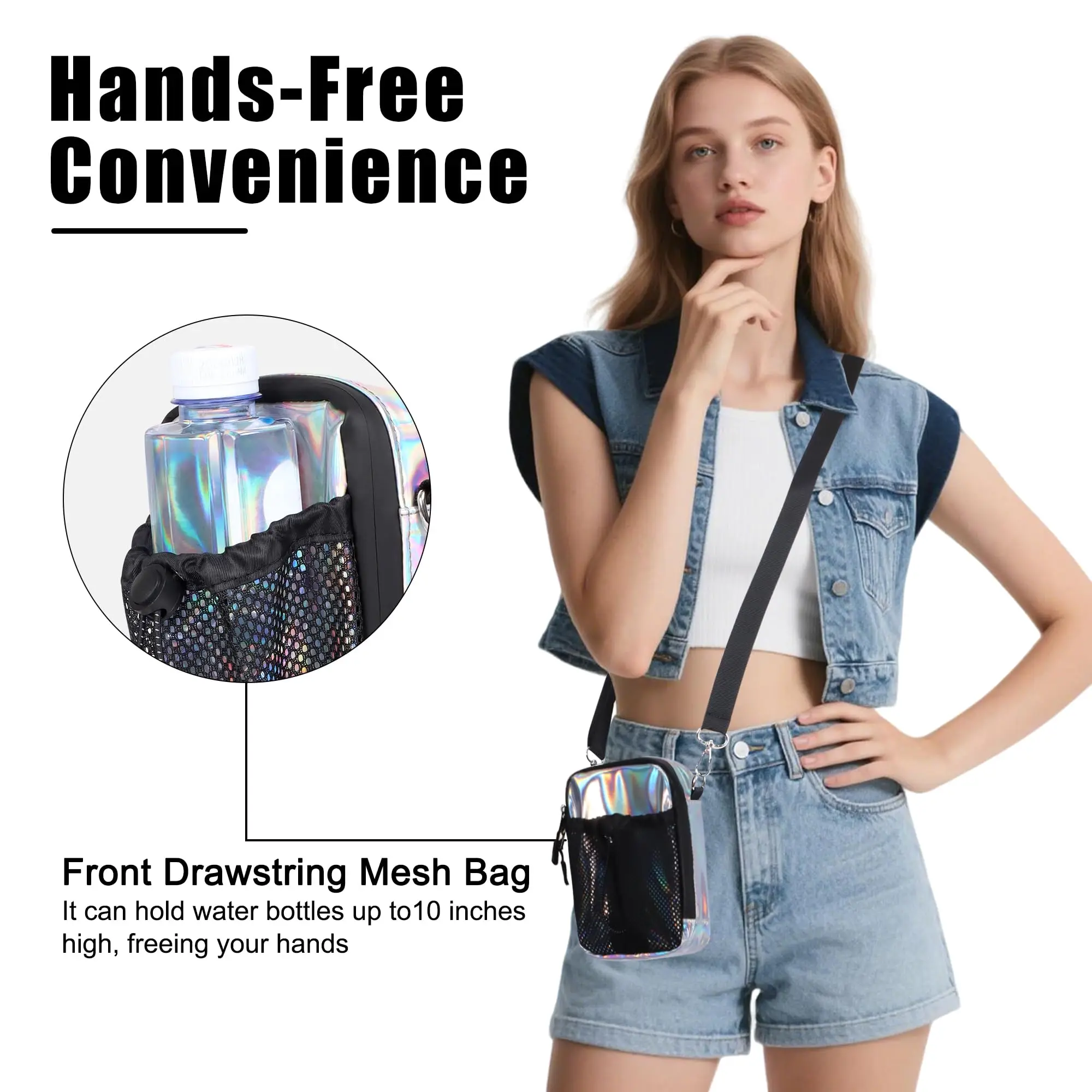 Geestock Festival Gear Mini Crossbody Tas Kleine mobiele telefoontas Damestas Trendy, holografische sling bags Waterdichte portemonnee