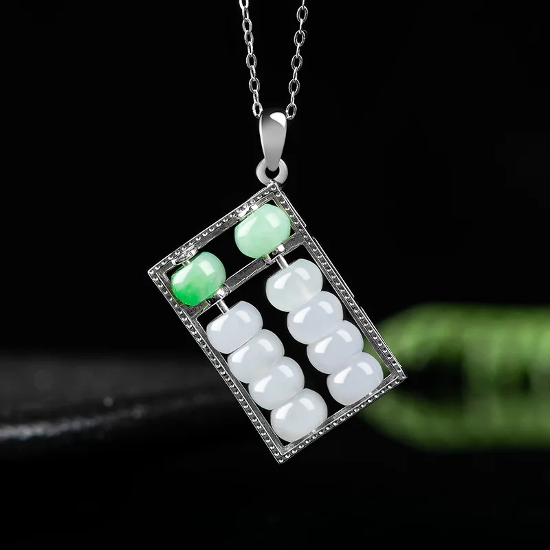 

Abacus Wealth Jade Pendant S925 Silver Icy Crystal Unisex Necklace Genuine Lucky Charm