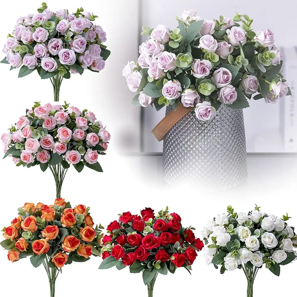 

Home Decoration Wedding Ornament Artificial Eucalyptus Rose Floral Arrangement Simulation Plants Leaves Lifelike Flowers