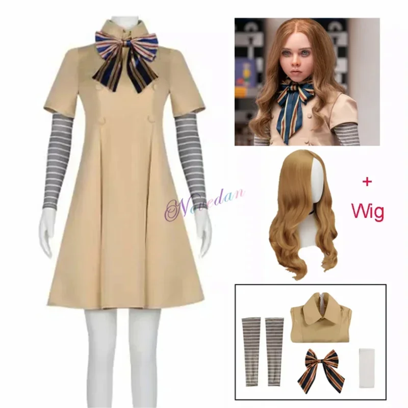 Sn60 m3gan cosplay costume adult kids Megan AI doll robots dress coat full set outfit Horror Halloween costume wig women gir1 @