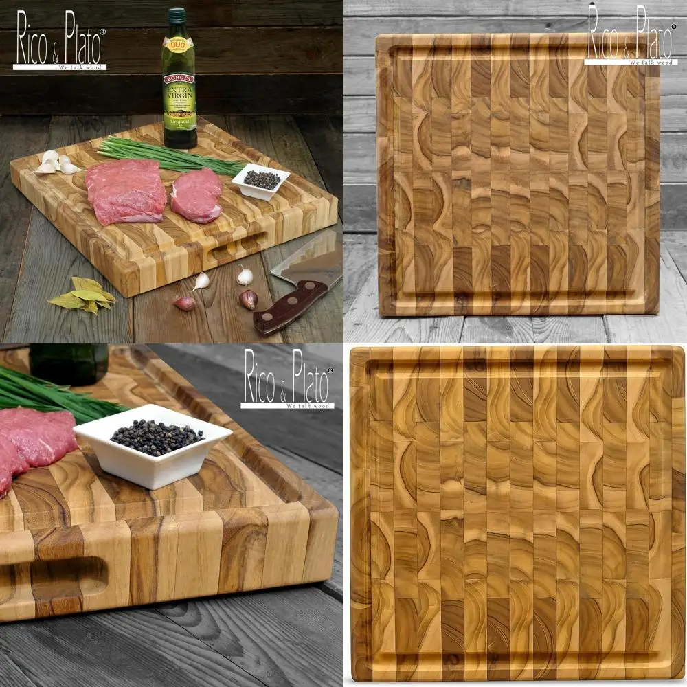 

15.75 End Grain Teak Cutting Board with Juice Channel and Handle