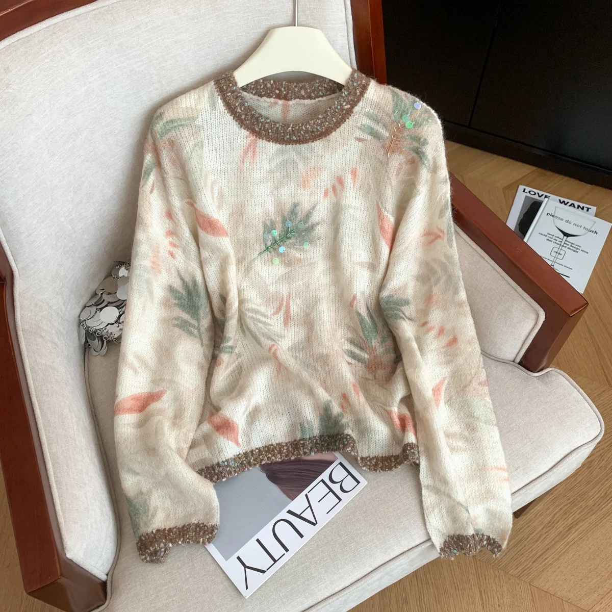 Frauen Rundhals Langarm Gedruckt Casual Pullover Y2K Amerikanischen High Street Fashion Elegante Retro Top Warme Pullover Kleidung