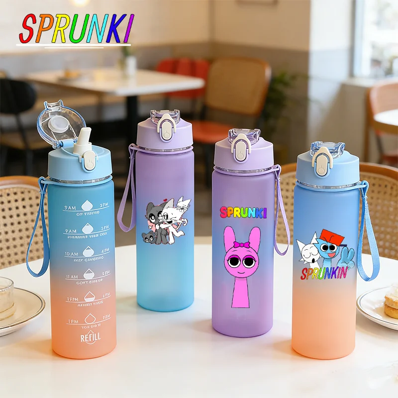 

750 ML Sprunki Water Cup Large Capacity Rainbow Frosted Gradient Color Water Cups Boys Girls Drinking Bottle Cute Birthday Gifts