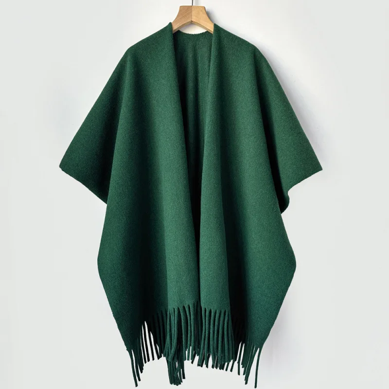 Women Solid Color Tassel Cape Shawl Versatile Outer Wear Travel Outfit Warm Wrap Multiple Colors Fashion Scarf