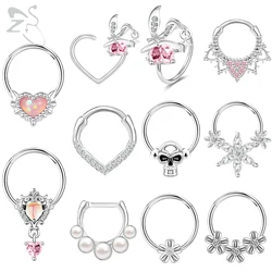 ZS 1PC 16G Stainless Steel Septum Ring Rabbit Skull Heart Nose Ring Crystal Septum Piercing Cartilage Earrings Helix Piercings