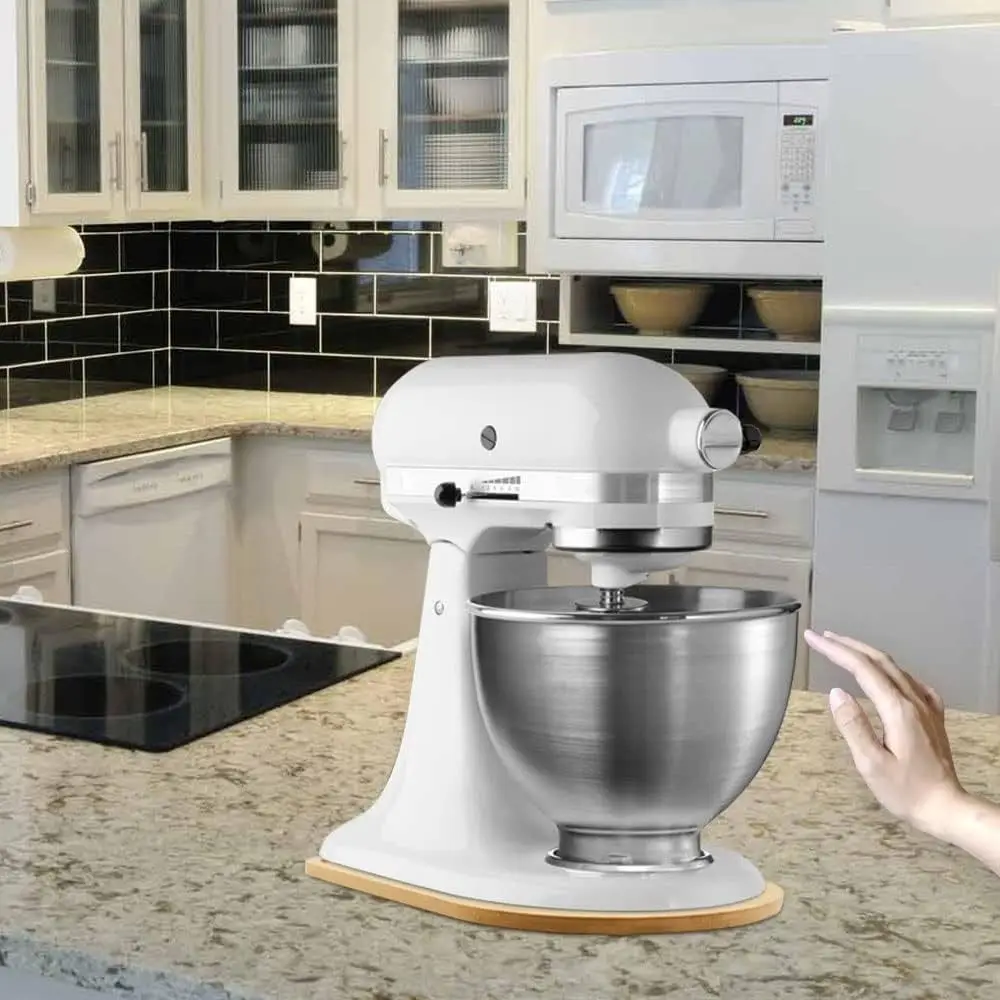 Bamboo Mixer Slider Mat with 4 Sliders Wooden Appliance Sliding Mat Mixer Moving Tray for KitchenAid Tilt Head 4.5-5 Quart Mixer